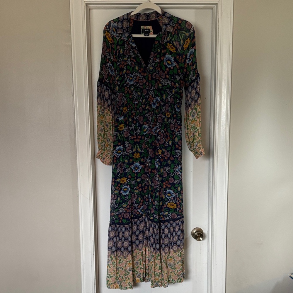 Maeve by Anthropologie Floral Long Sleeve V-Neck Maxi Dress